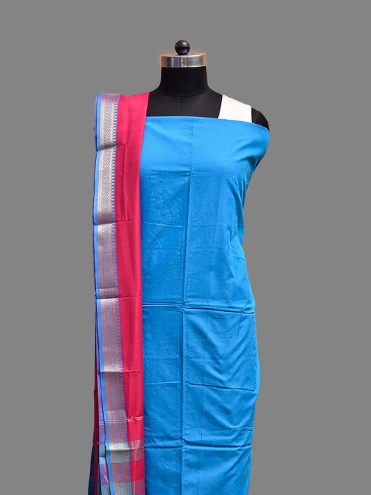 Blue and Pink Bamboo Cotton Dress Material with Dupatta and Plain Top and Bottom Design dm0076