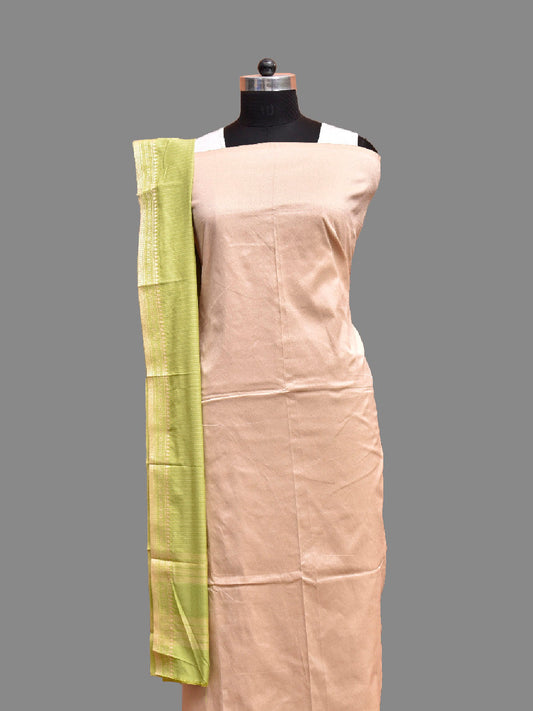 Cream and Light Green Bamboo Cotton Dress Material with Strips Dupatta and Plain Top and Bottom Design dm0078