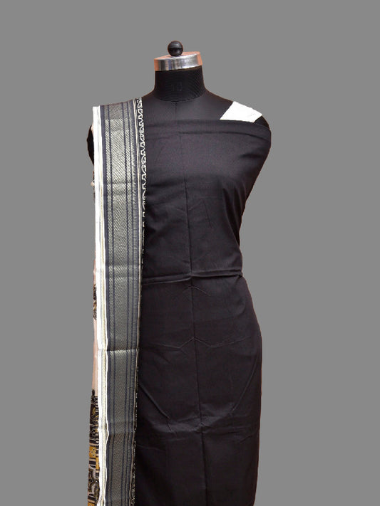 Black and White Bamboo Cotton Dress Material with Plain Top and Floral Dupatta Bottom Design dm0082