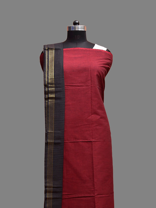 Maroon and Black Kanchipuram Cotton Dress Material with Plain Top Dupatta and Bottom Design dm0085