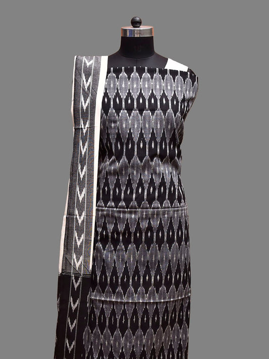 Black and White Pochampally Ikat Cotton Handloom Dress Material with Grill Design Top Plain Dupatta and Bottom dm0087