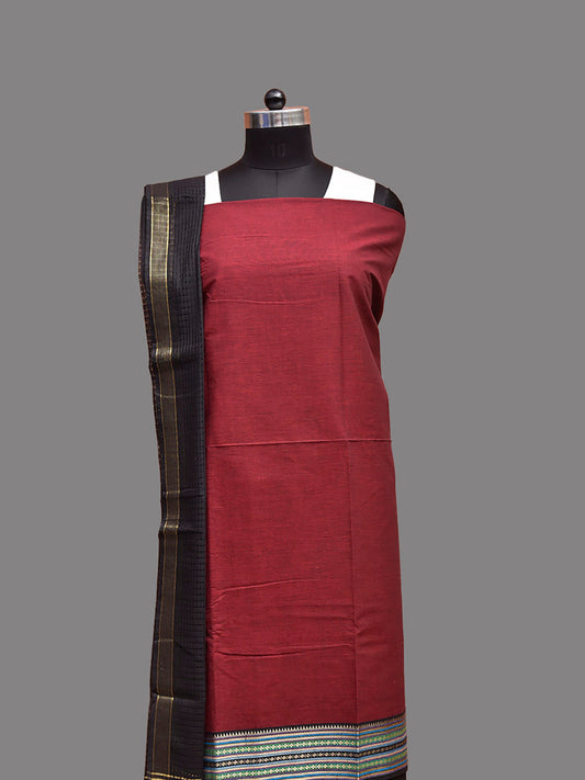 Maroon and Black Kanchipuram Cotton Dress Material with Top Bottom and Dupatta 2.5mt Length dm0088