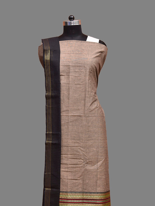 Khaki and Black Kanchipuram Cotton Dress Material with Top Bottom and Dupatta 2.5mt Length dm0089