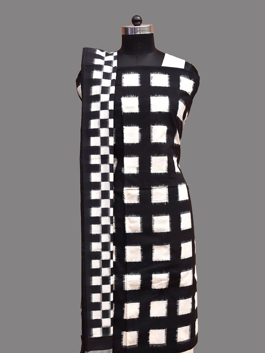 Black and White Pochampally Ikat Cotton Handloom Dress Material with Top Bottom and Dupatta 2.5mt Length dm0090