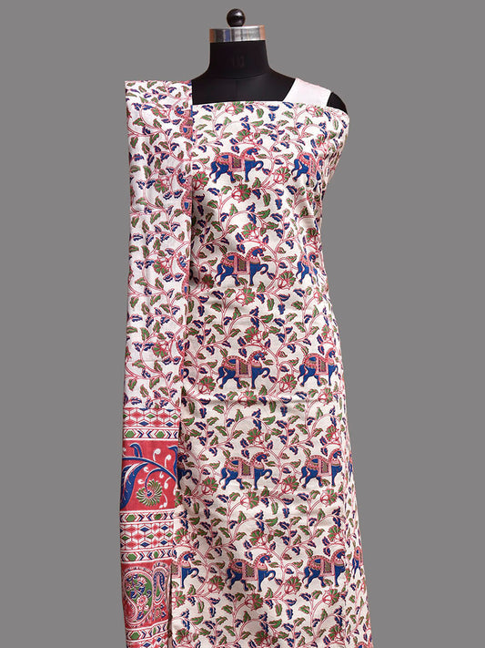White and Peach Printed Cotton Dress Material with Top Bottom and Dupatta dm0099