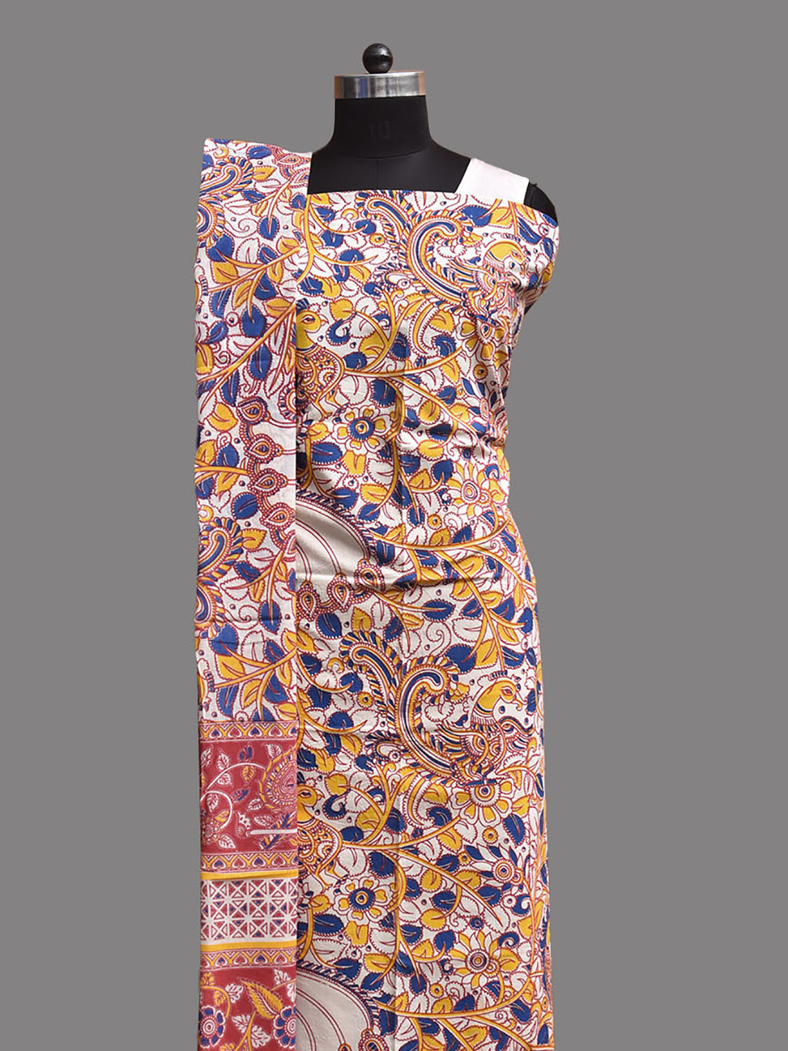 White and Orange Printed Cotton Dress Material with Top Bottom and Dupatta dm0101
