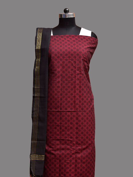 Maroon and Black Mangalgiri Cotton Dress Material with Top Bottom and Strips Dupatta dm0102