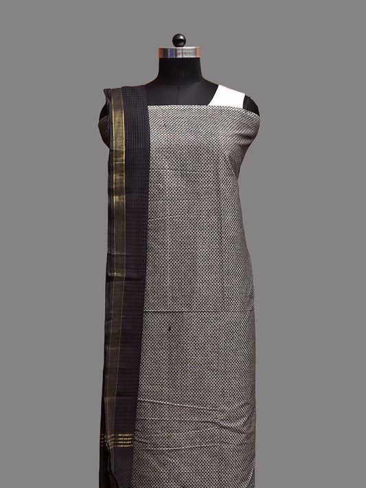 Grey and Black Mangalgiri Cotton Dress Material with Top Bottom and Strips Dupatta dm0104