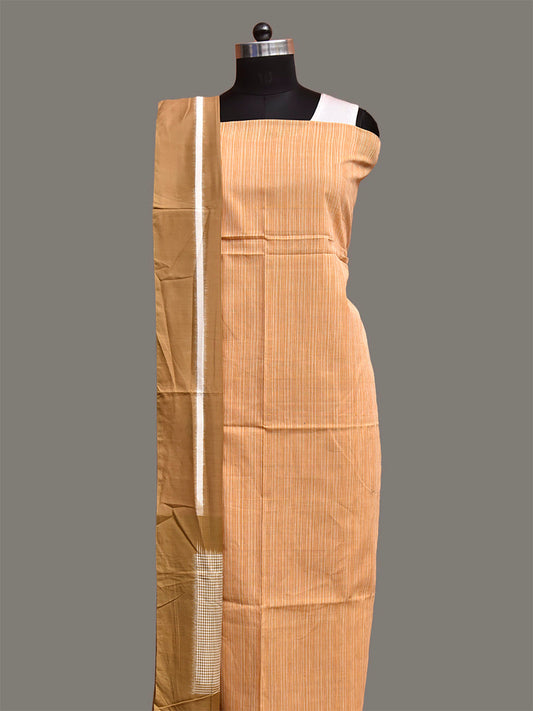 Cream and Yellow Pochampally Ikat Cotton Handloom Dress Material with Top Bottom and Dupatta dm0106