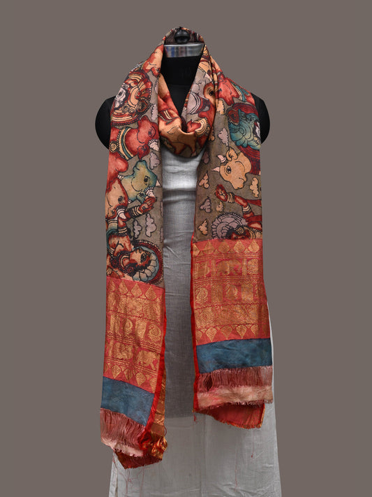 Multicolor Kalamkari Hand Painted Kanchipuram Silk Handloom Dupatta with Krishna Design ds2394