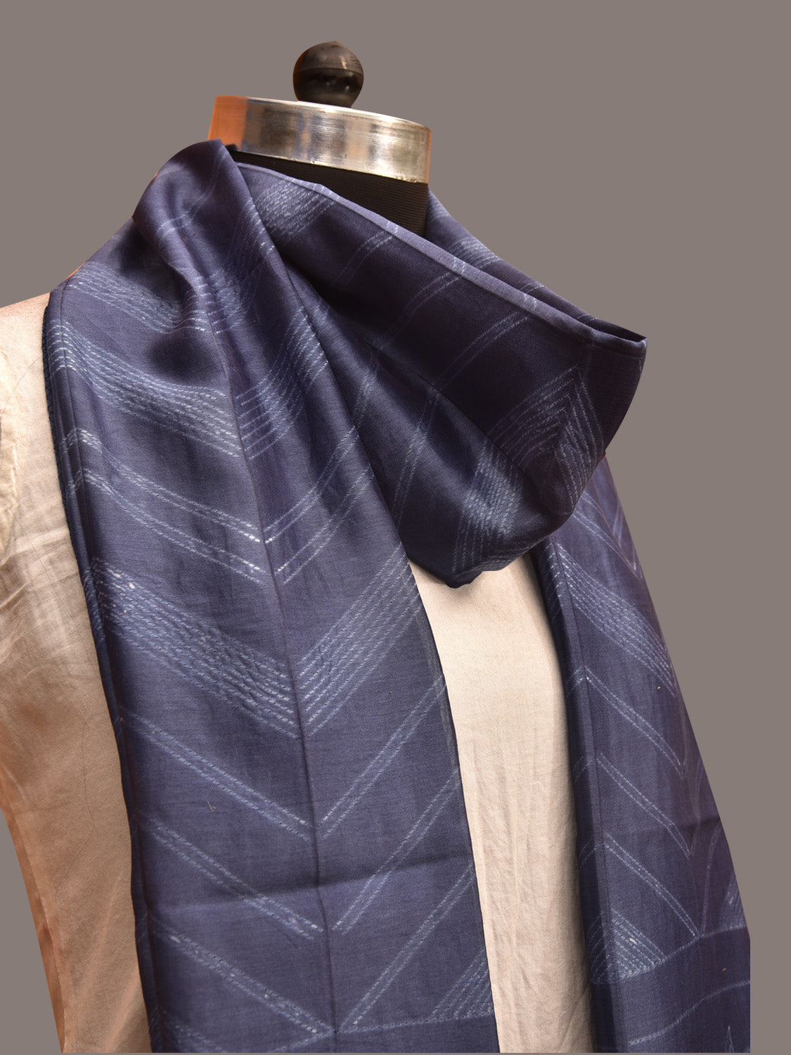 Dark Blue Shibori Sico Stole with Zig-Zag Design ds3599