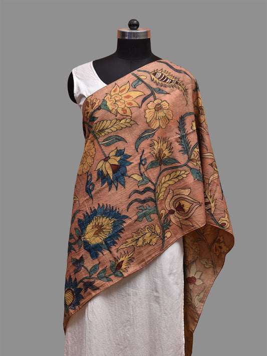 Light Peach Kalamkari Hand Painted Sico Stole with Floral Design ds3682