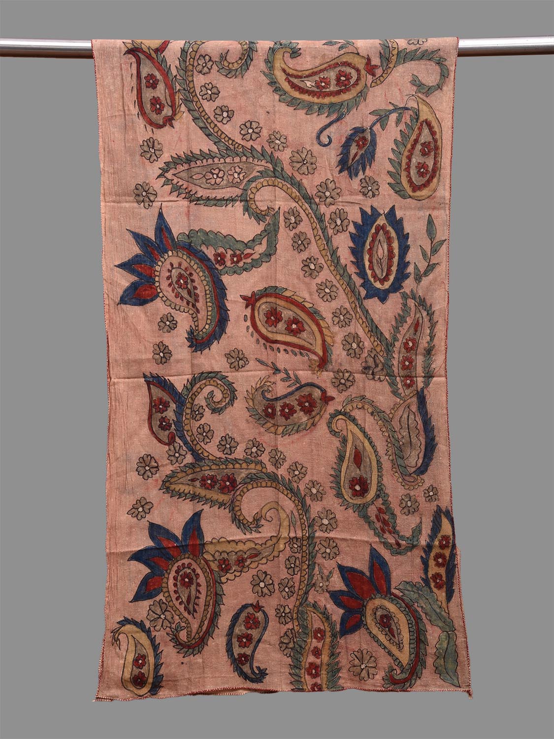 Light Peach Kalamkari Hand Painted Cotton Stole with Pasley Design ds3686