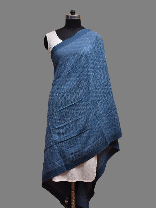 Blue Shibori Cotton Dupatta with Waves and Floral Design ds3689