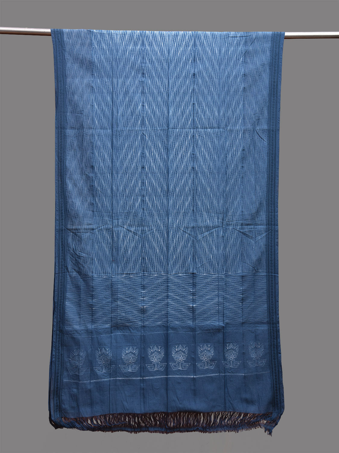 Blue Shibori Cotton Dupatta with Waves and Floral Design ds3689
