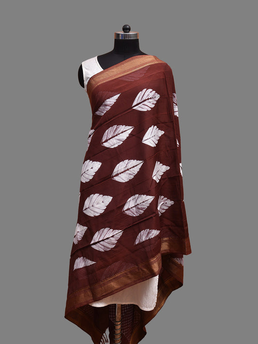 Brown Shibori Mangalgiri Sico Dupatta with Leaves Design ds3690