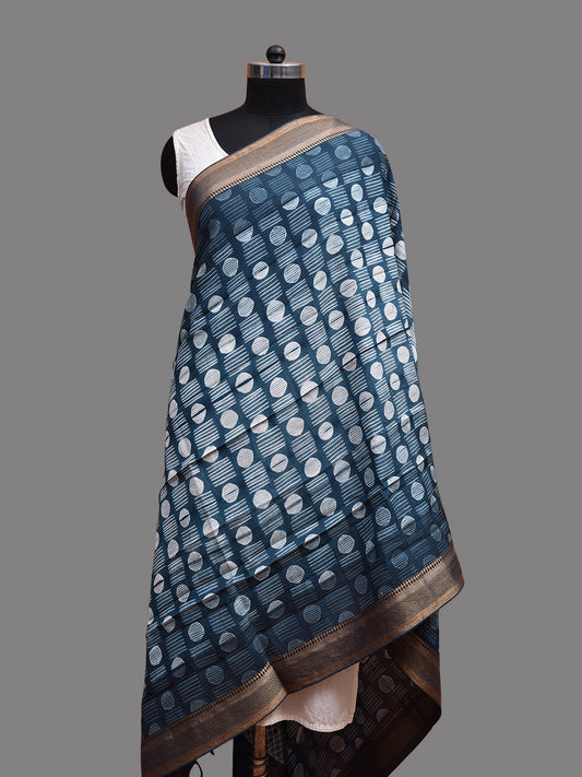 Teal Shibori Mangalgiri Sico Dupatta with Circles and Grill Design ds3691