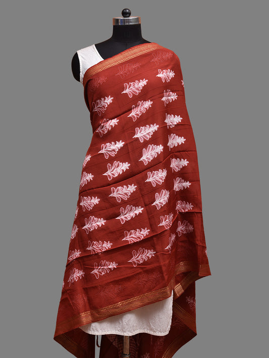 Rust Shibori Mangalgiri Sico Dupatta with Floral and Grill Design ds3692