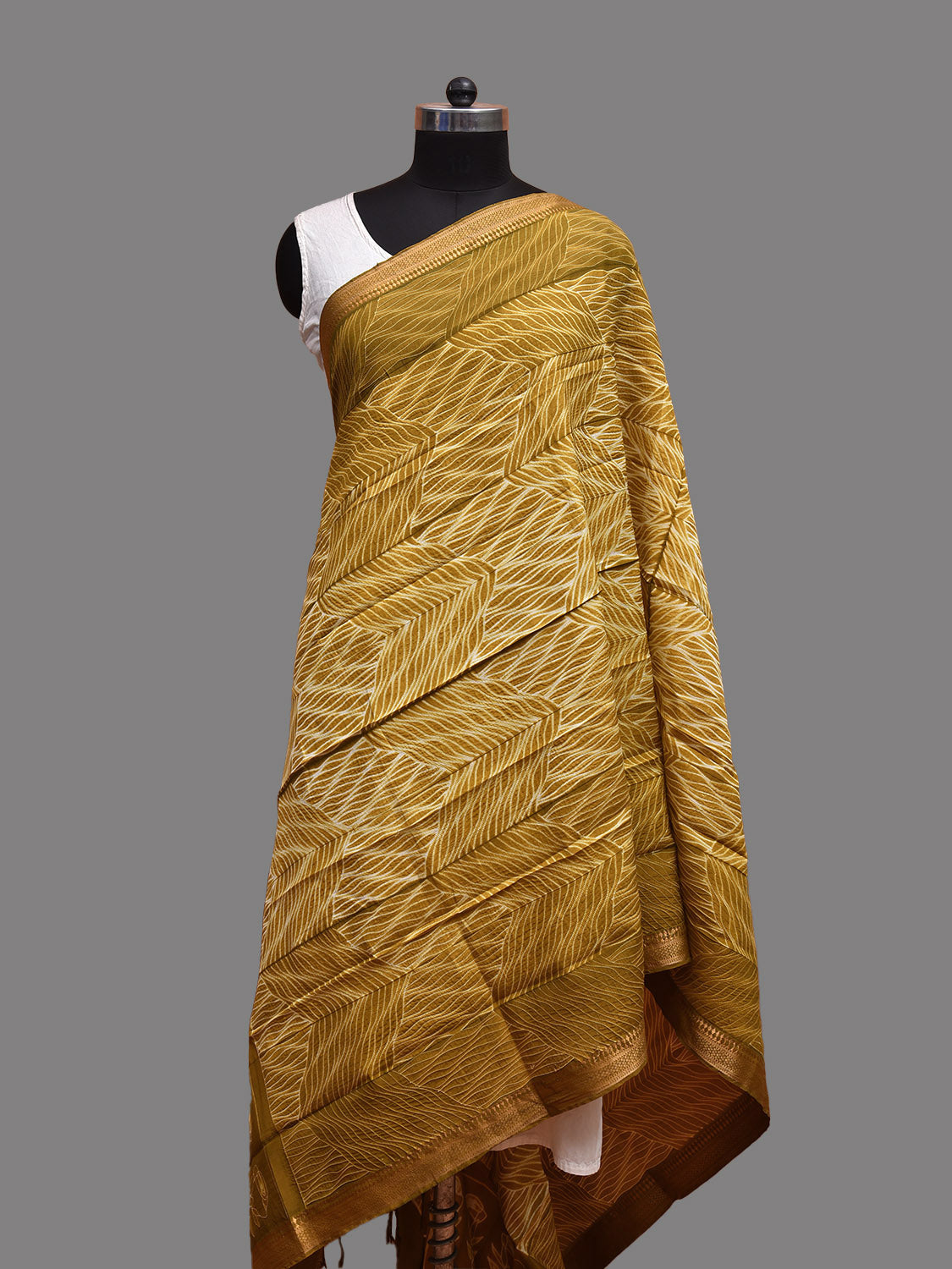 Olive Shibori Mangalgiri Sico Dupatta with Zig-Zag and Floral Design ds3693
