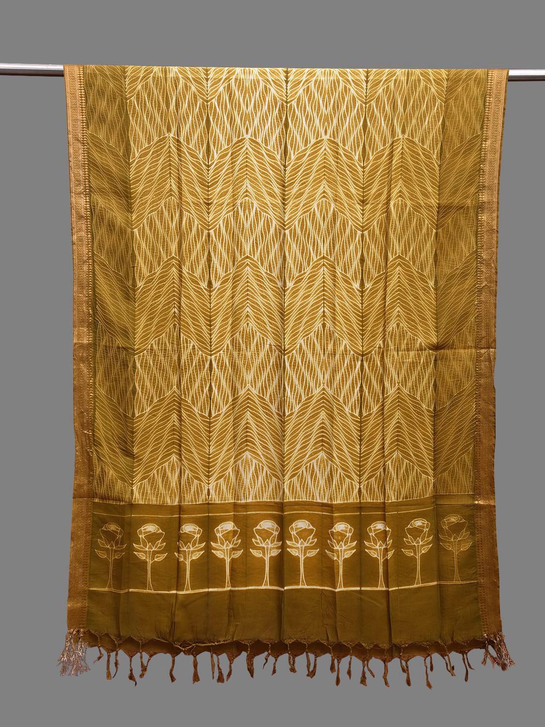 Olive Shibori Mangalgiri Sico Dupatta with Zig-Zag and Floral Design ds3693