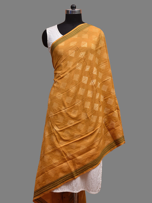 Mustard Shibori Cotton Handloom Dupatta with Squares Design ds3695