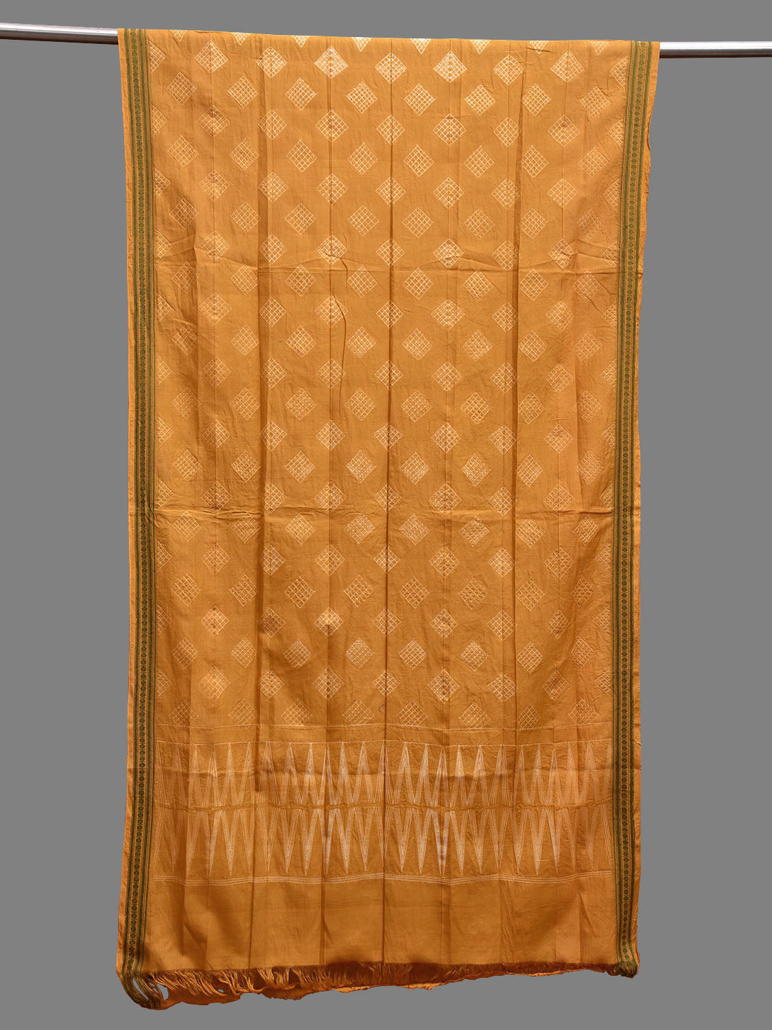 Mustard Shibori Cotton Handloom Dupatta with Squares Design ds3695