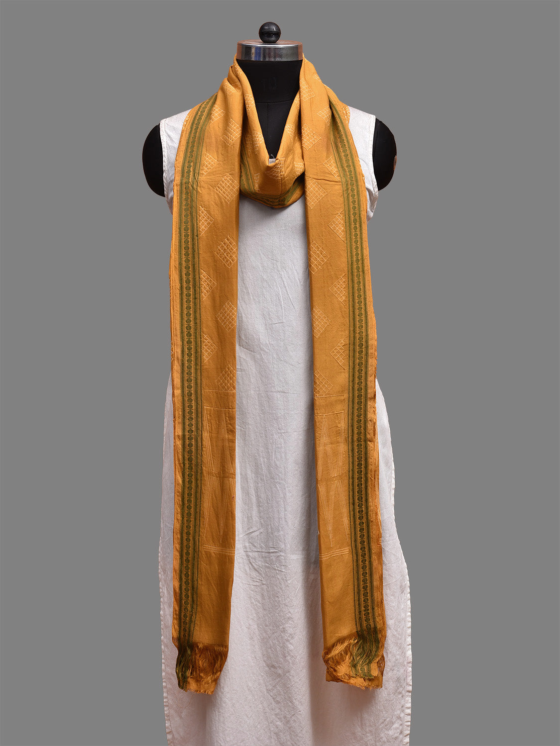 Mustard Shibori Cotton Handloom Dupatta with Squares Design ds3695