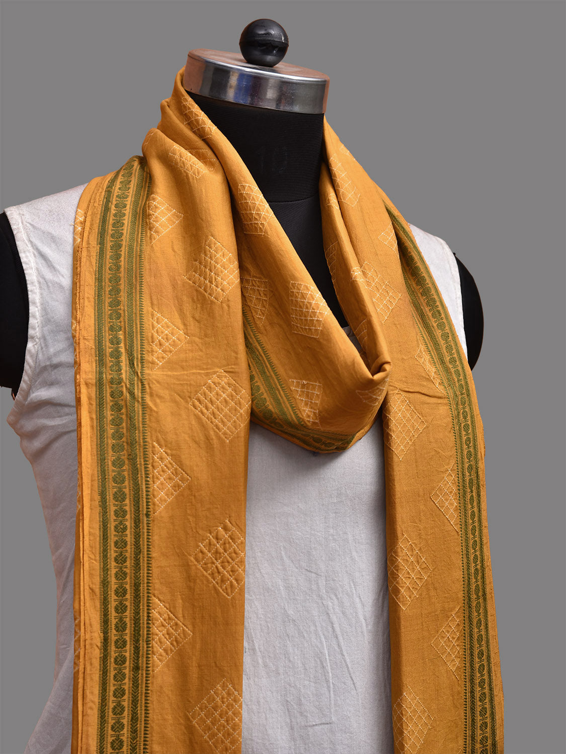Mustard Shibori Cotton Handloom Dupatta with Squares Design ds3695