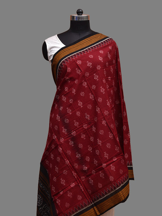 Dark Red and Black Orissa Double Ikat Cotton Handloom Dupatta with Body Buta Design ds3700