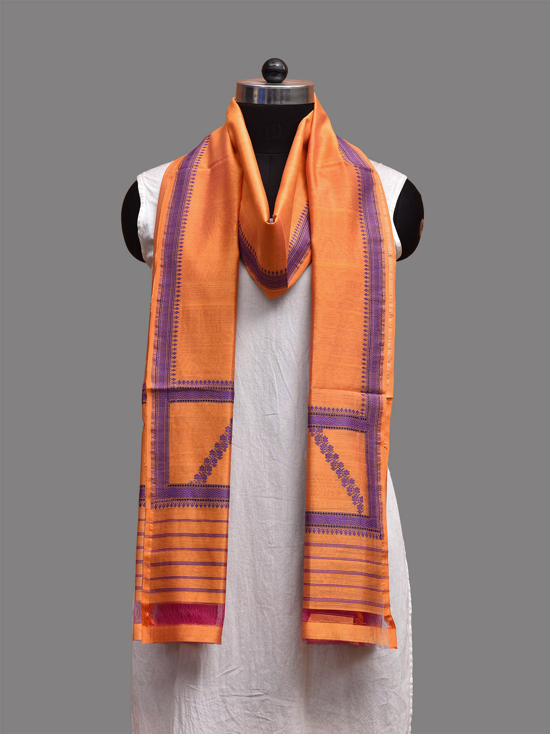 Orange Banaras Cotton Silk Dupatta with Border Design ds3705