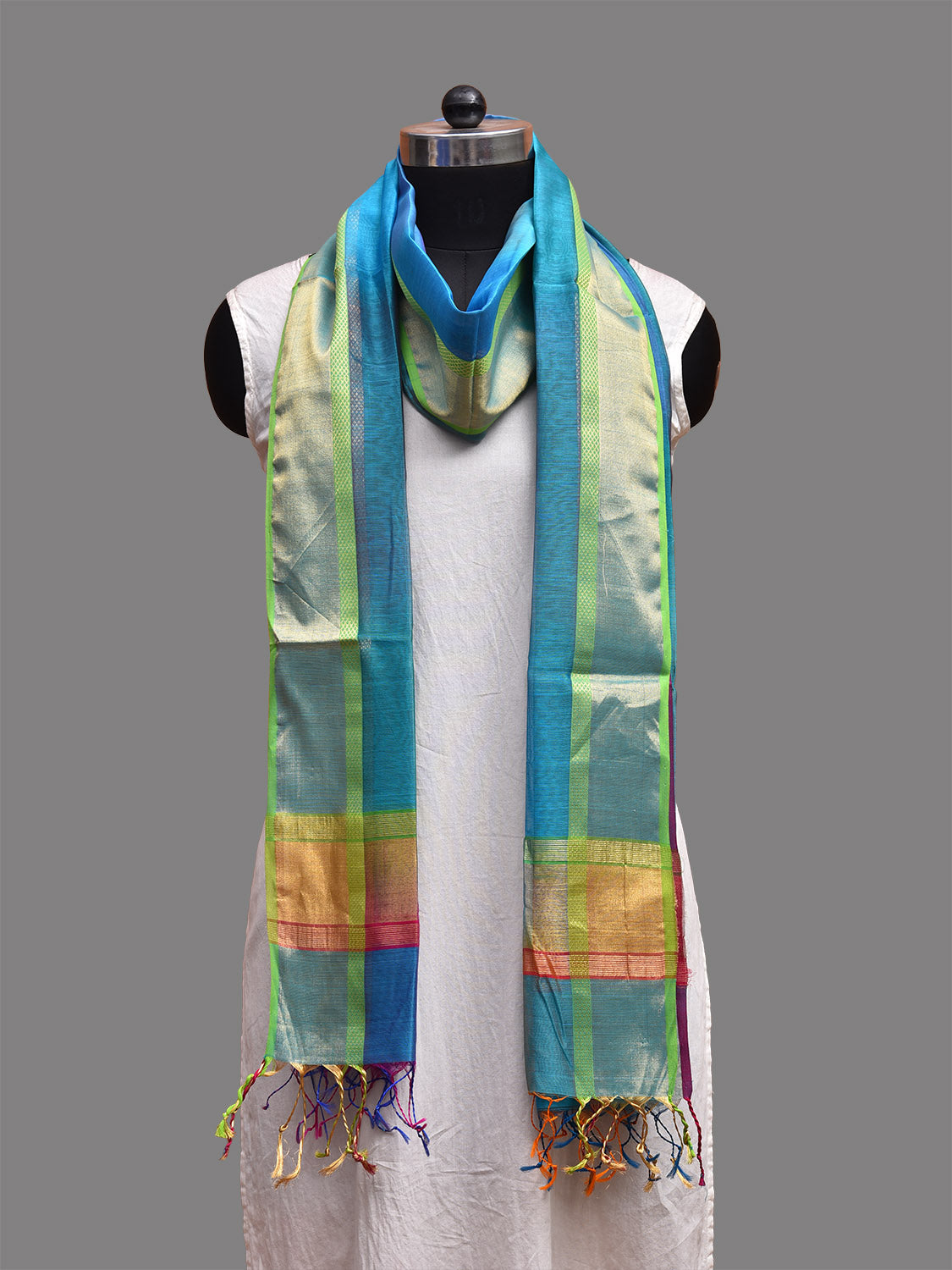 Multicolor Maheshwari Cotton Silk Dupatta with Ganga-Jamuna Border Design ds3706