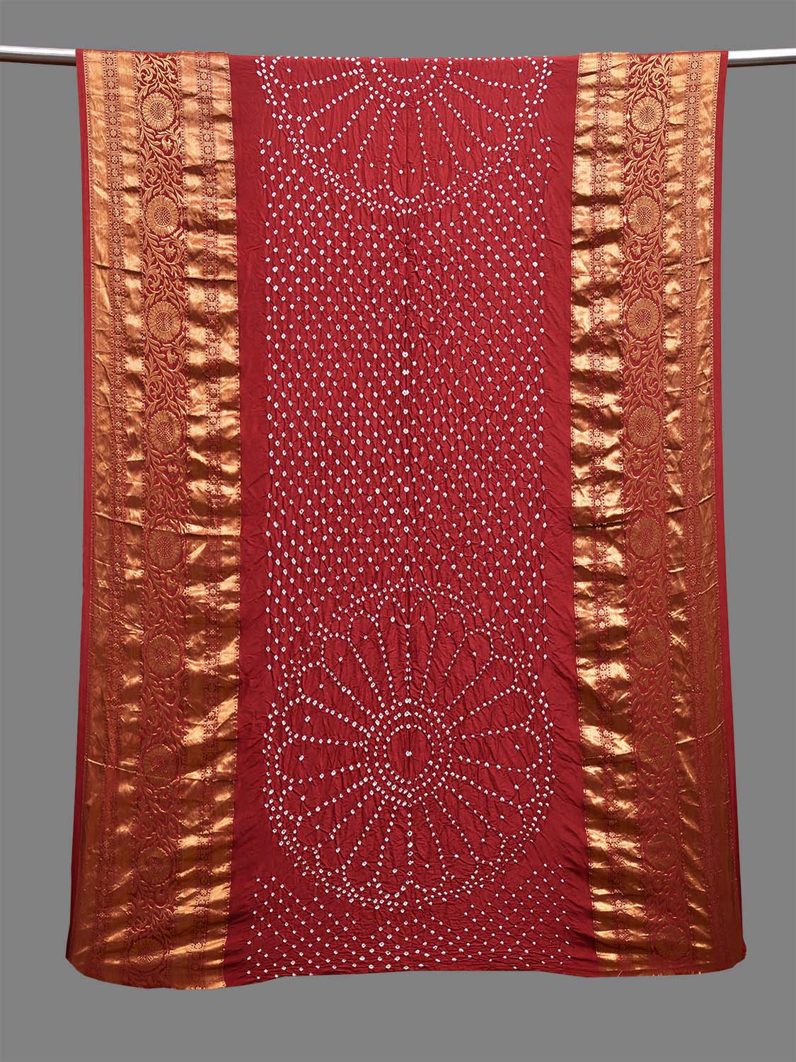 Dark Red Bandhani Kanchipuram Silk Handloom Dupatta with Circle Design ds3710