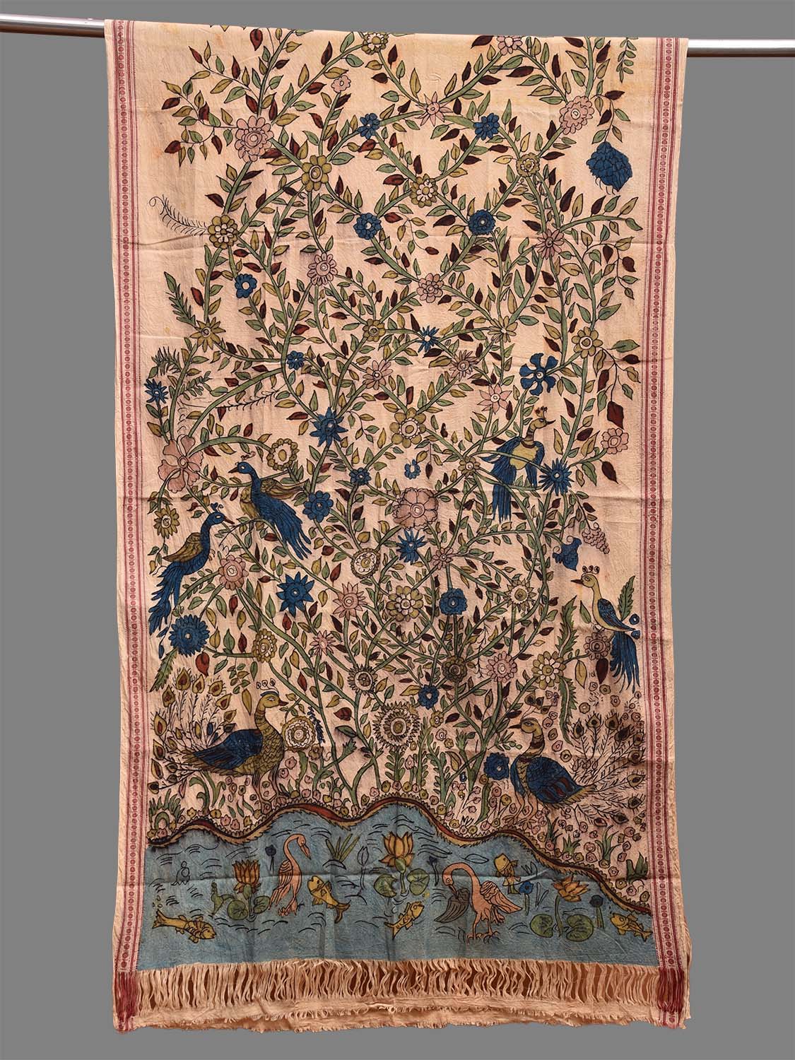 Cream Kalamkari Hand Painted Cotton Handloom Dupatta with Tree of Life Design ds3712