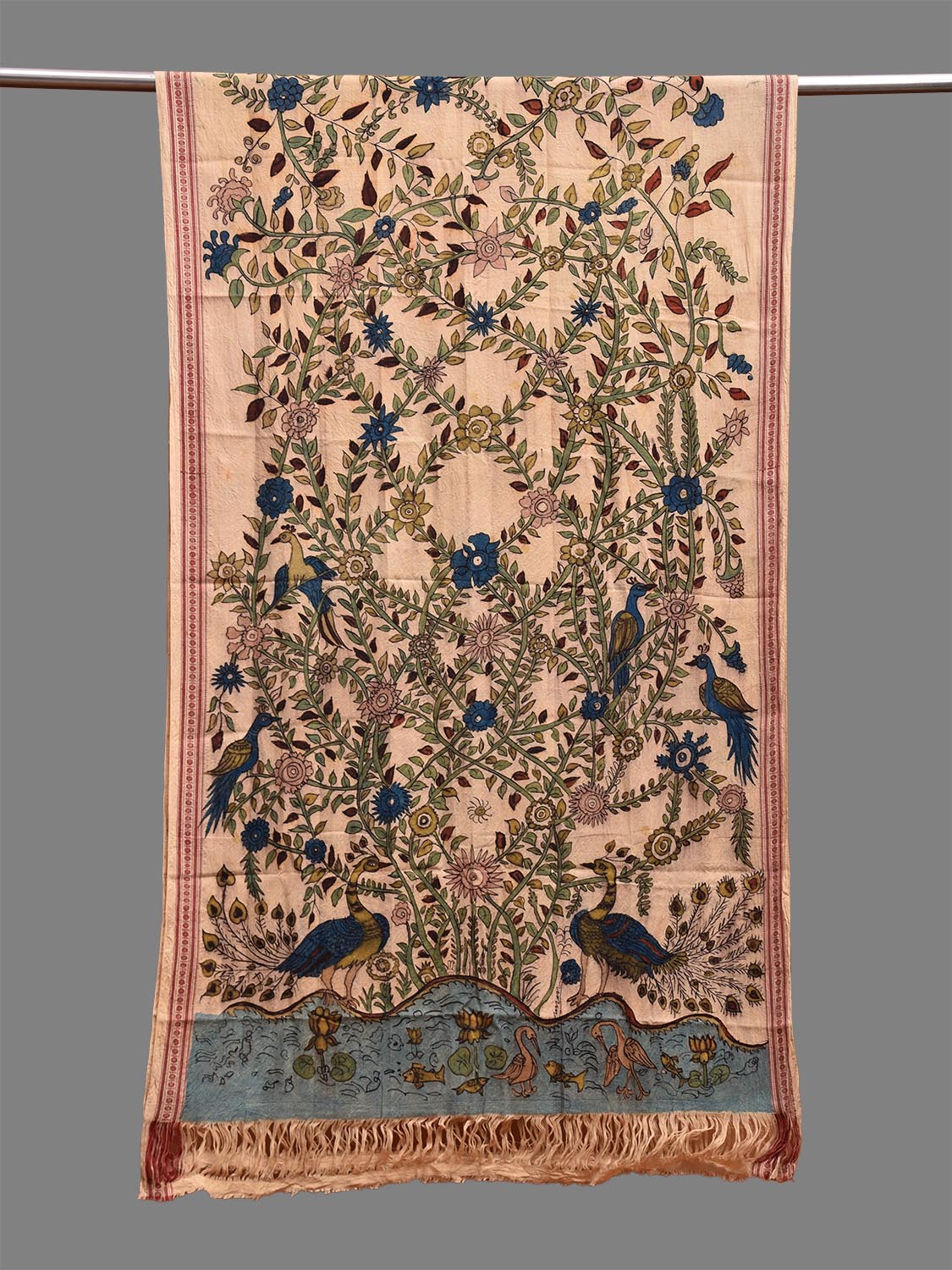 Cream Kalamkari Hand Painted Cotton Handloom Dupatta with Tree of Life Design ds3712