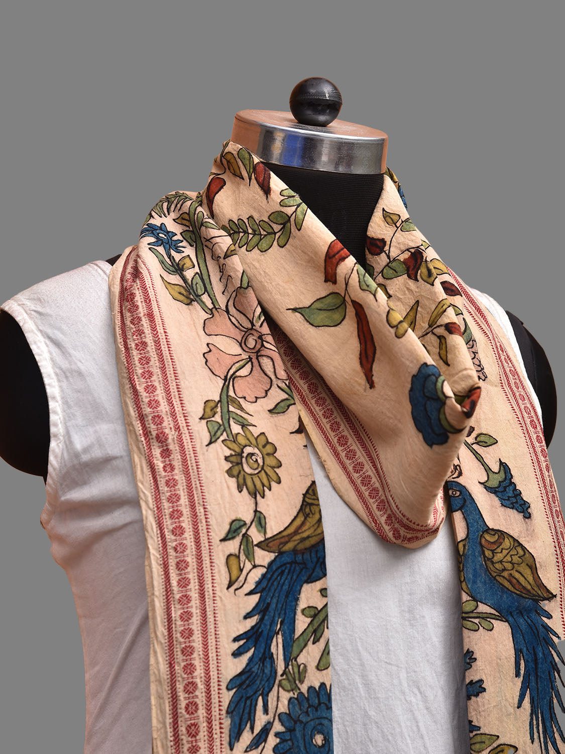 Cream Kalamkari Hand Painted Cotton Handloom Dupatta with Tree of Life Design ds3712