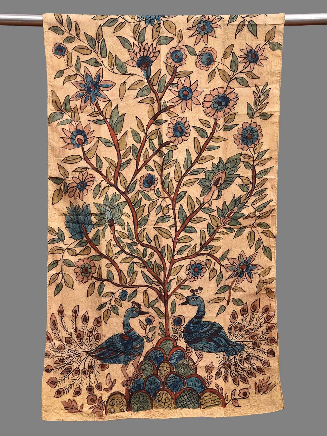 Cream Kalamkari Hand Painted Sico Stole with Tree of Life Design ds3717