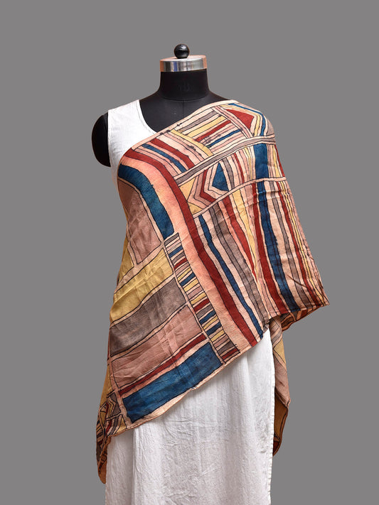 Multicolor Kalamkari Hand Painted Sico Stole with Geometric Design ds3771