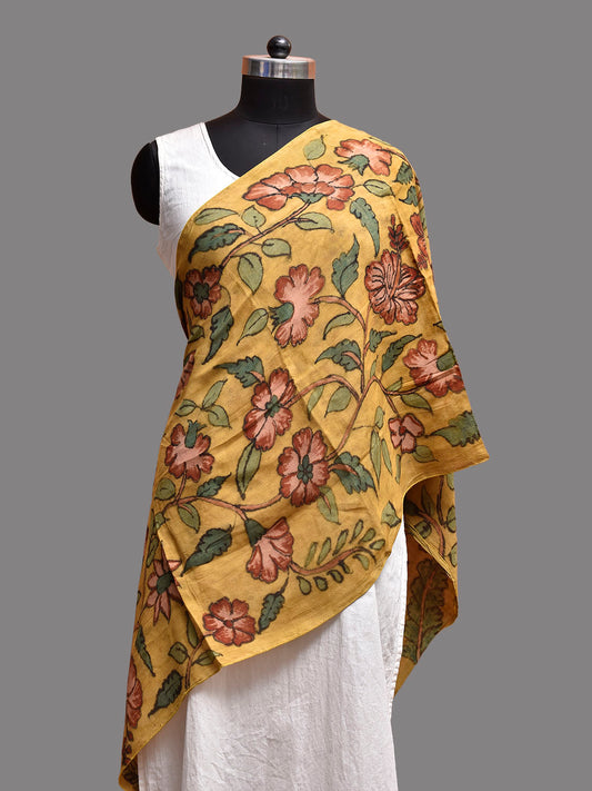 Yellow Kalamkari Hand Painted Sico Stole with Floral Design ds3776