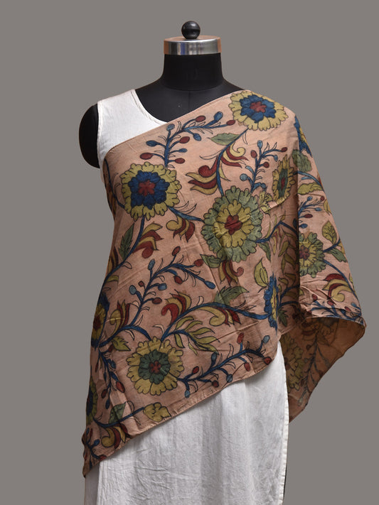 Peach Kalamkari Hand Painted Cotton Stole with Floral Design ds3797