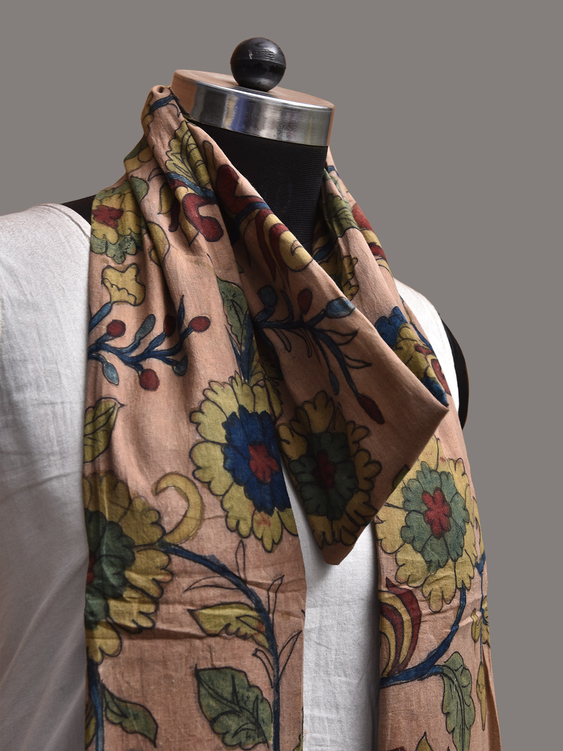 Peach Kalamkari Hand Painted Cotton Stole with Floral Design ds3797