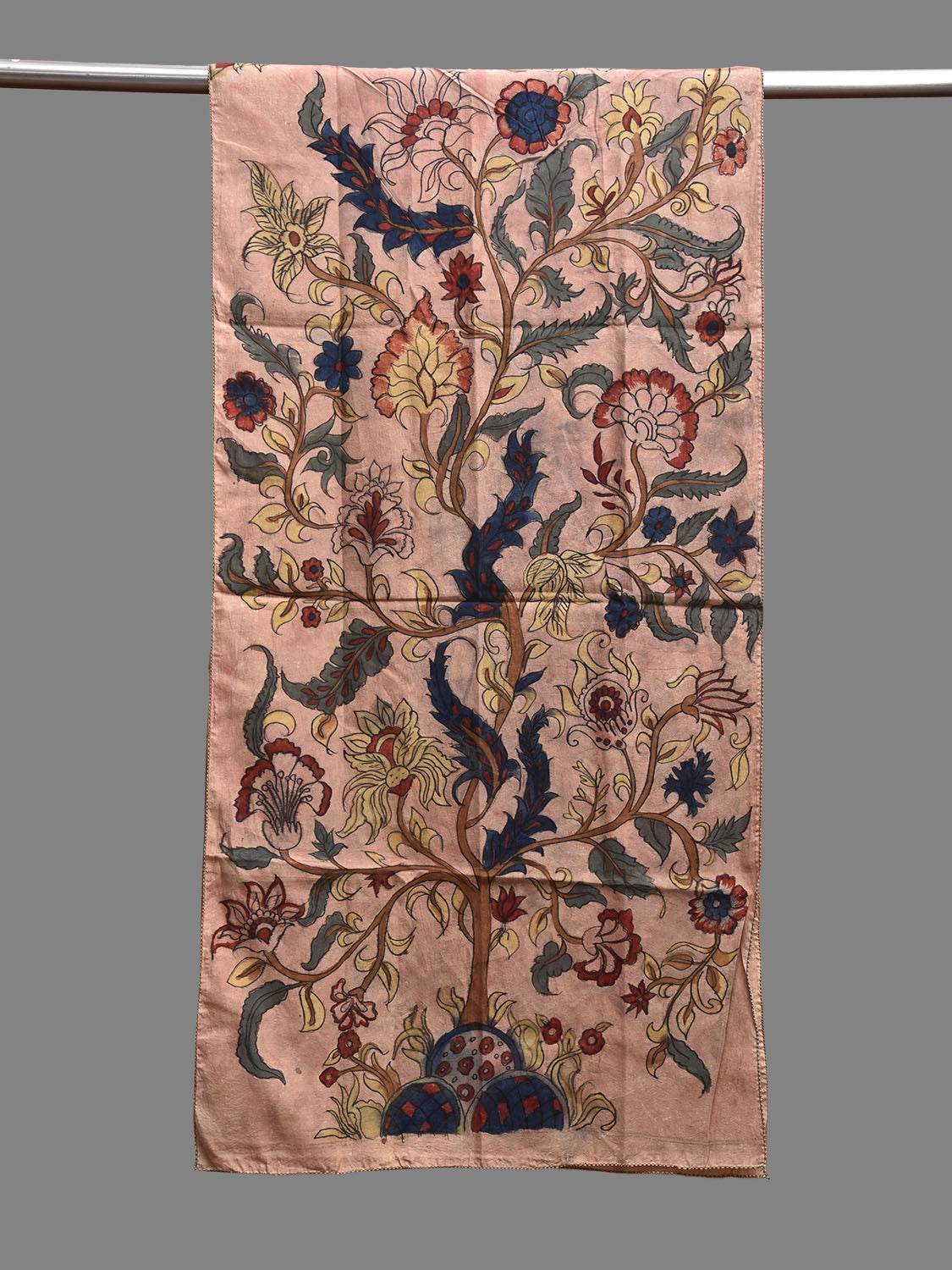 Light Peach Kalamkari Hand Painted Sico Stole with Tree of Life Design ds3805
