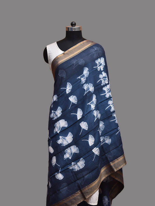 Dark Blue Shibori Mangalgiri Sico Dupatta with Zari Border Design ds3809