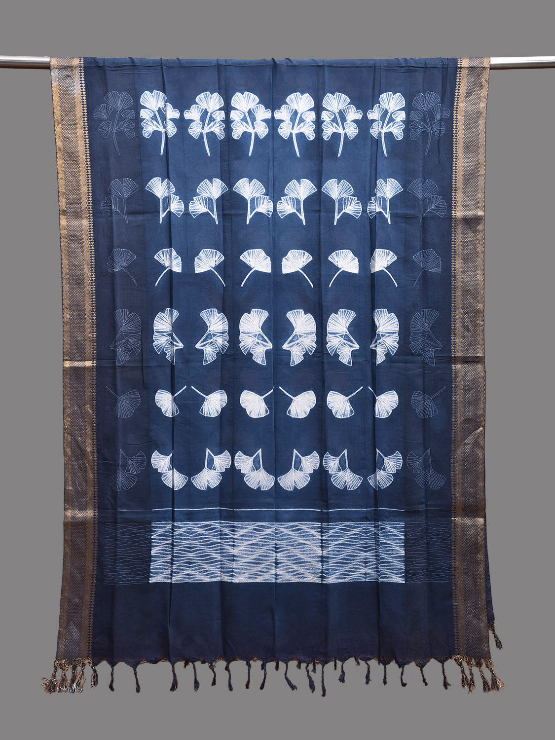 Dark Blue Shibori Mangalgiri Sico Dupatta with Zari Border Design ds3809