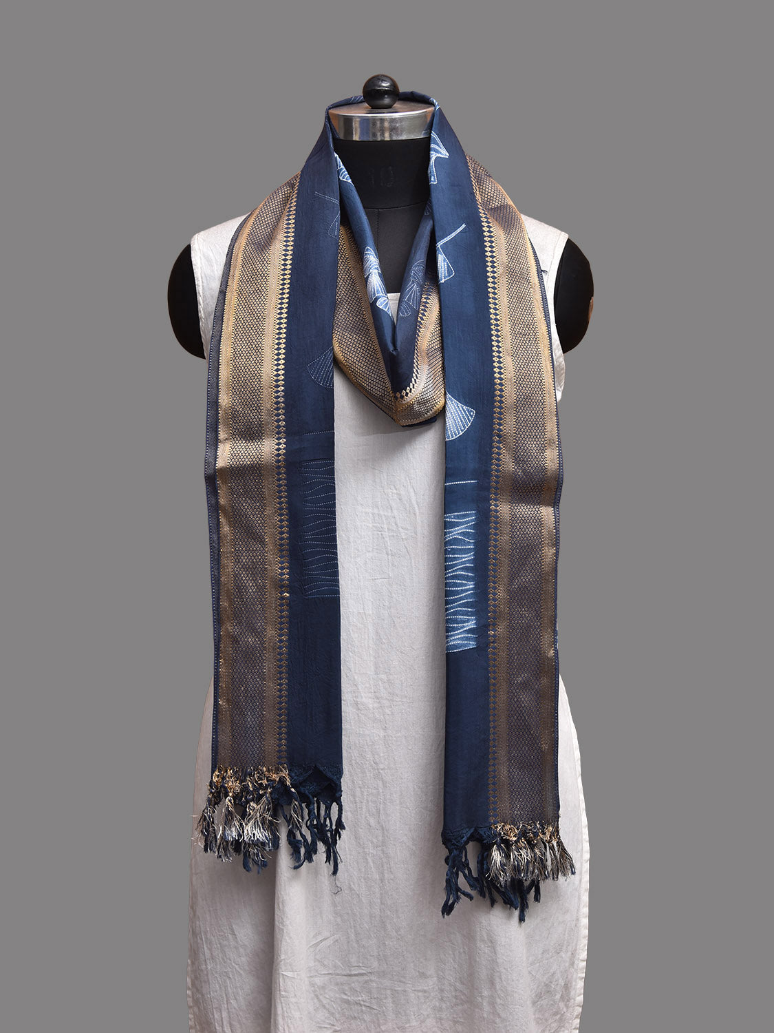 Dark Blue Shibori Mangalgiri Sico Dupatta with Zari Border Design ds3809
