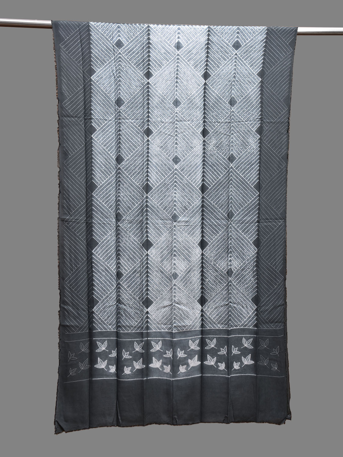 Grey Shibori Cotton Satin Weave Dupatta with Geometric and Leaves Design ds3811