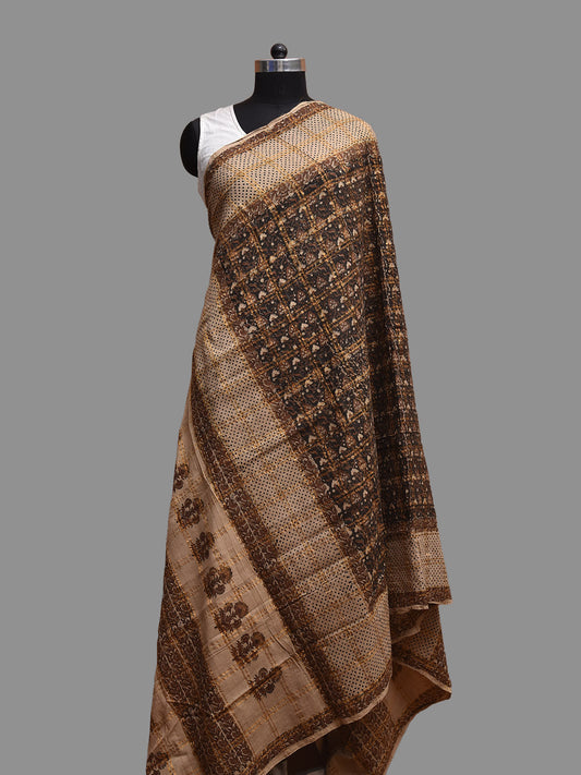 Black and Cream Block Print Cotton Dupatta with Floral Design ds3816