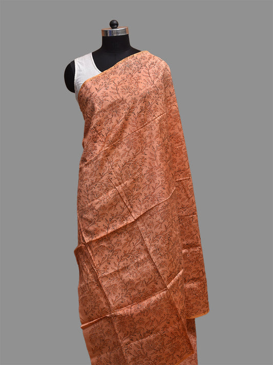 Light Orange Block Print Silk Dupatta with Natural Dyes Floral Design ds3817