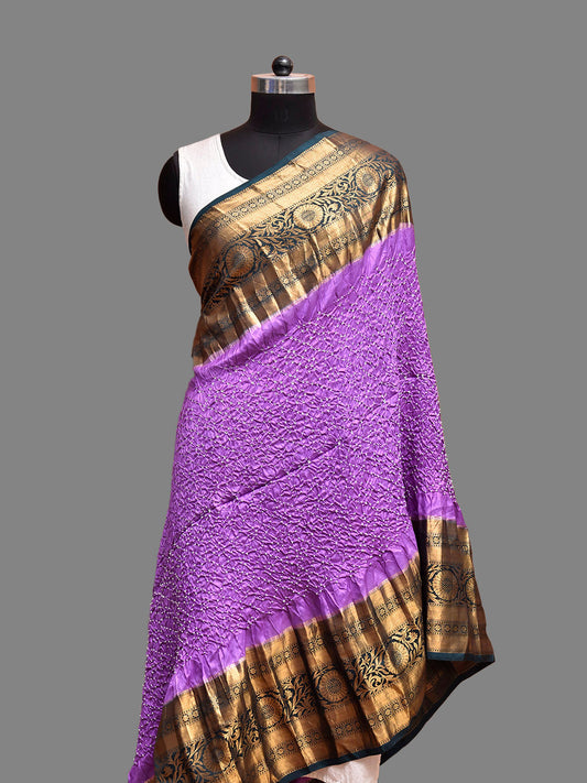Lavender and Grey Bandhani Kanchipuram Silk Dupatta with Border Design ds3821