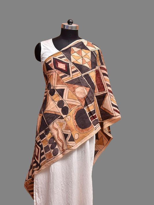 Multicolor Kalamkari Hand Painted Sico Stole with Geometric Design ds3828