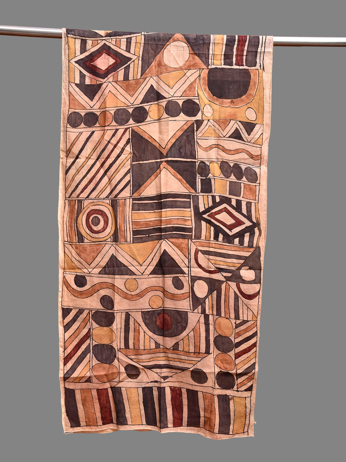 Multicolor Kalamkari Hand Painted Sico Stole with Geometric Design ds3828